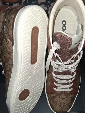 Coach Men's Brown Signature High-Top Sneakers with White Soles. Brand NEW